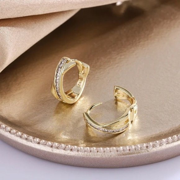 S925 Sterling Silver Earrings Inlaid Crystal Round Plating Earrings Engagement - Picture 6 of 6